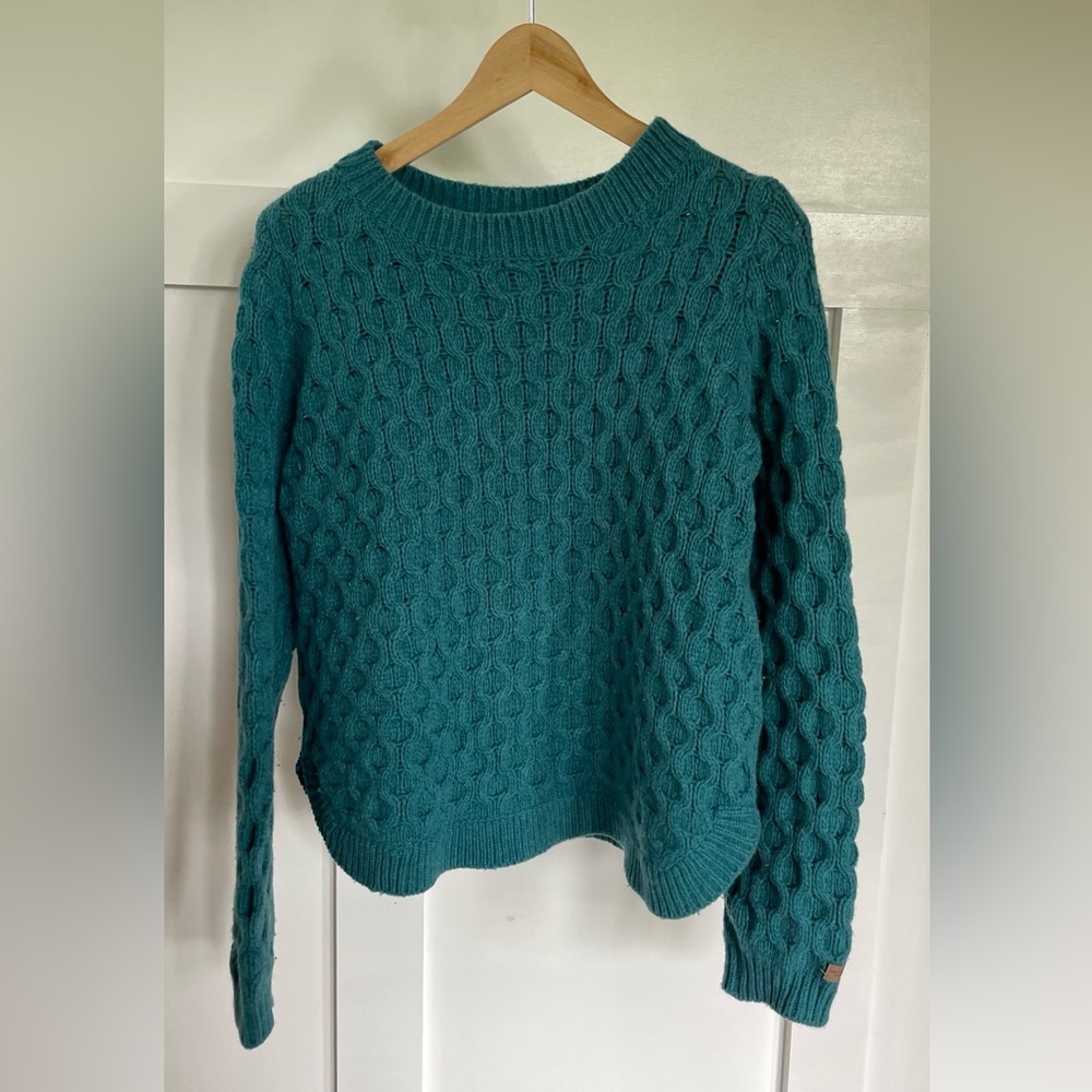 HOLEBROOK SWEDEN // 🇸🇪 Teal Blue/Green Honeycomb Cable Wool-Blend Knit Sweater